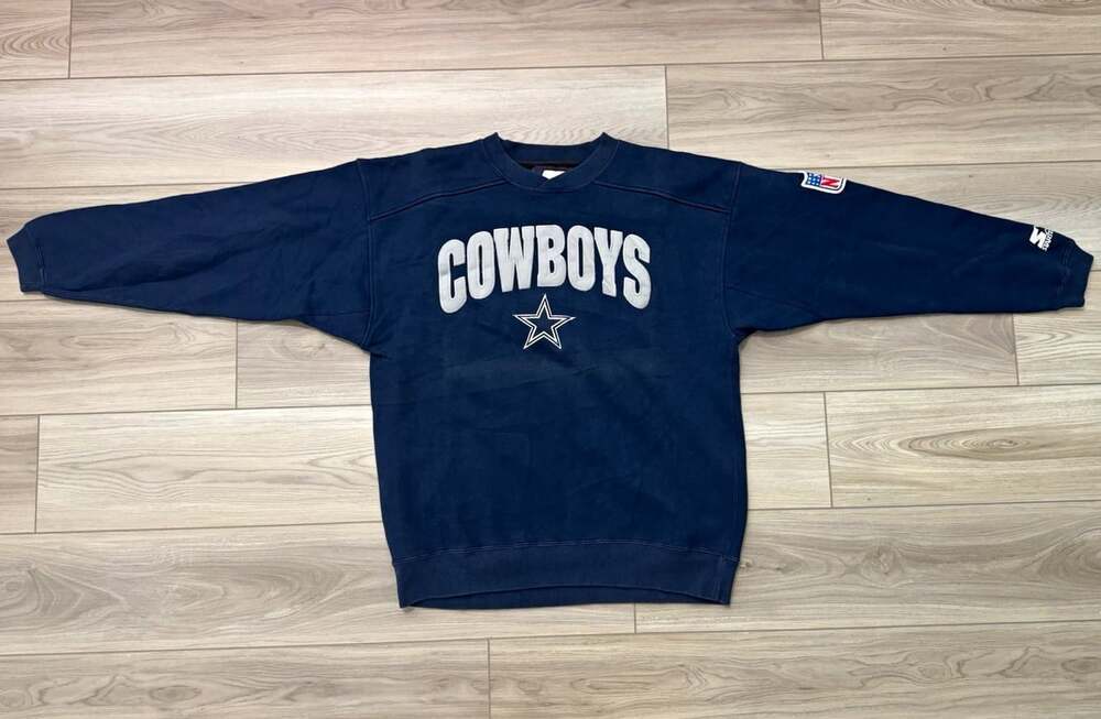 Vintage Starter Dallas Cowboys Crewneck Sweatshirt Navy L Boxy NFL Patch Y2K